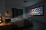 Complete bedroom layout showing projector distance to screen, no glow effects