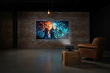 Expansive loft showing projector-to-screen distance, authentic textures
