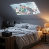 Realistic bedroom with ceiling projection
